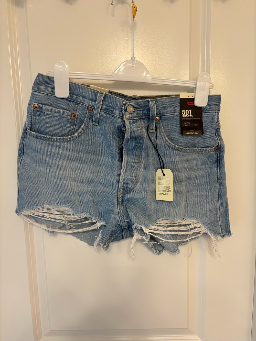 Levi's Light Blue Distressed 501 Jean Shorts